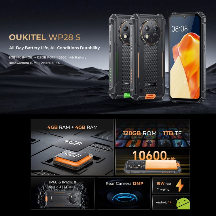 Oukitel WP28 S IP68/IP69K Rugged Phone, 4GB+128GB, Fingerprint, 6.52 inch Unisoc T606 Octa-core, NFC, OTG, Network: 4G, WP28 S Oukitel WP28 S IP68/IP69K Rugged Phone, 4GB+128GB, Fingerprint, 6.52 inch Unisoc T606 Octa-core, NFC, OTG, Network: 4G, WP28 S